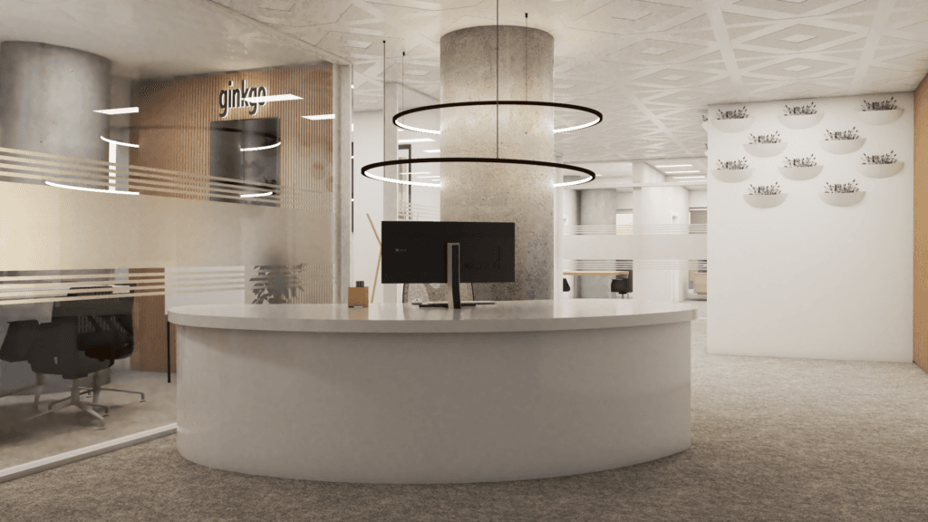Render 3D técnico de reforma integral con iluminación real.