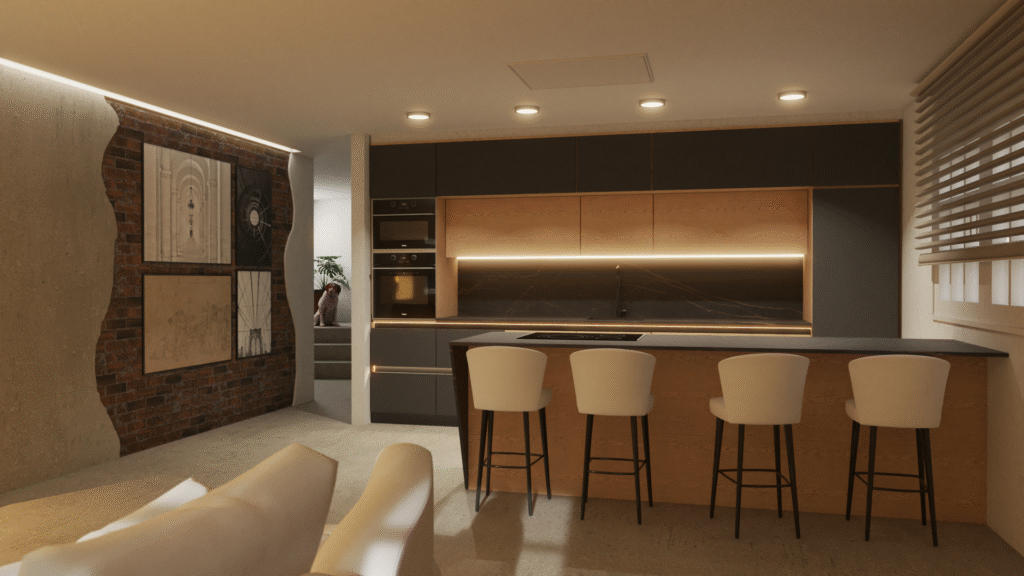 Render cocina chalet en Majadahonda