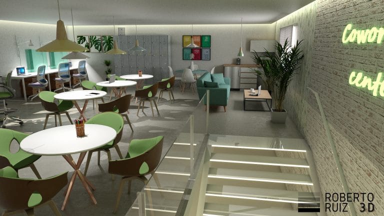 vista render local coworking Villaviciosa de Odón
