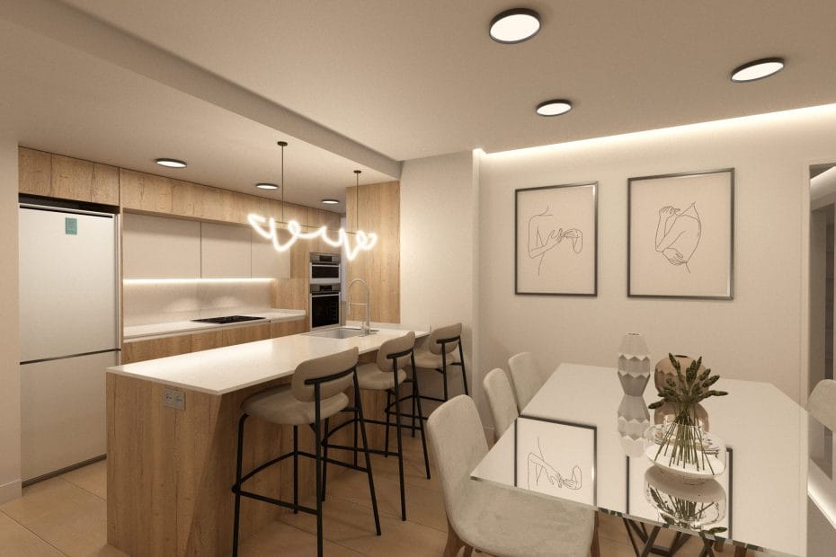 Render 3D profesional de cocina para empresas de reformas.