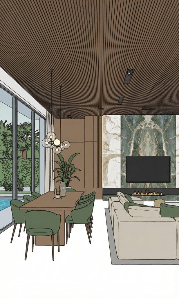Modelado 3D técnico y render de salón de lujo en Pozuelo
